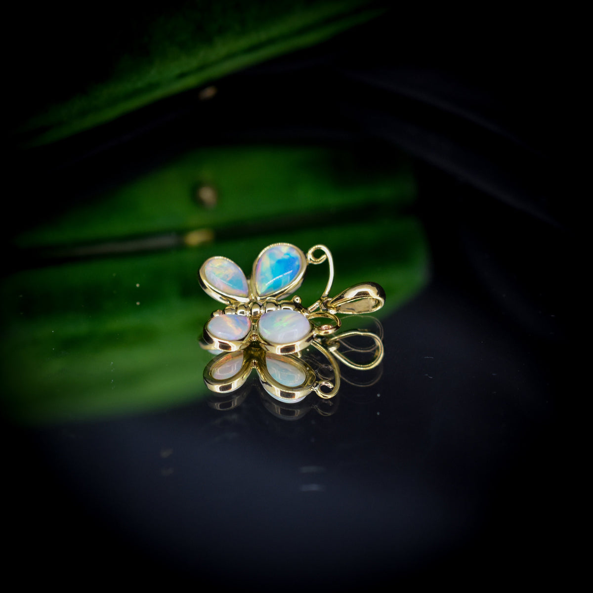 Natural Opal Butterfly 9ct Yellow Gold Pendant Charm