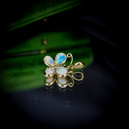 Natural Opal Butterfly 9ct Yellow Gold Pendant Charm
