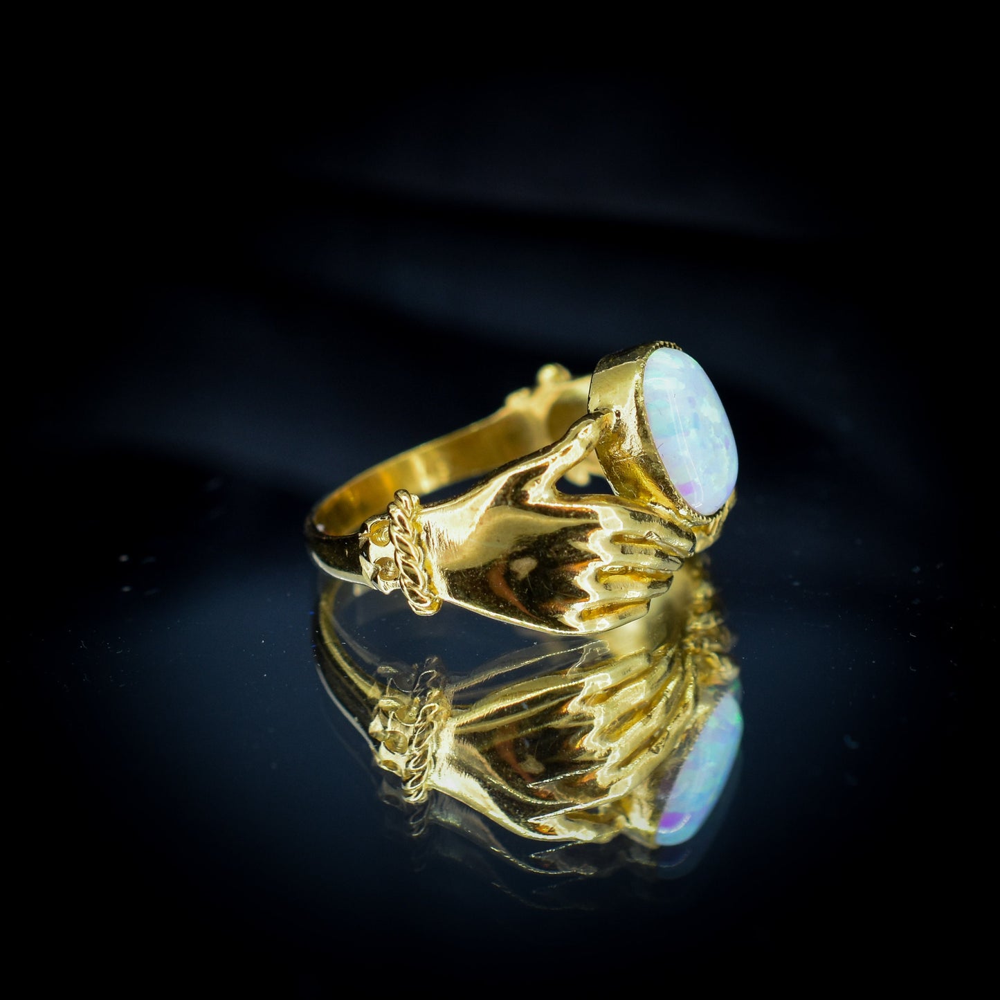 Opal Claddagh Hand 18ct Yellow Gold Gilded Silver Ring