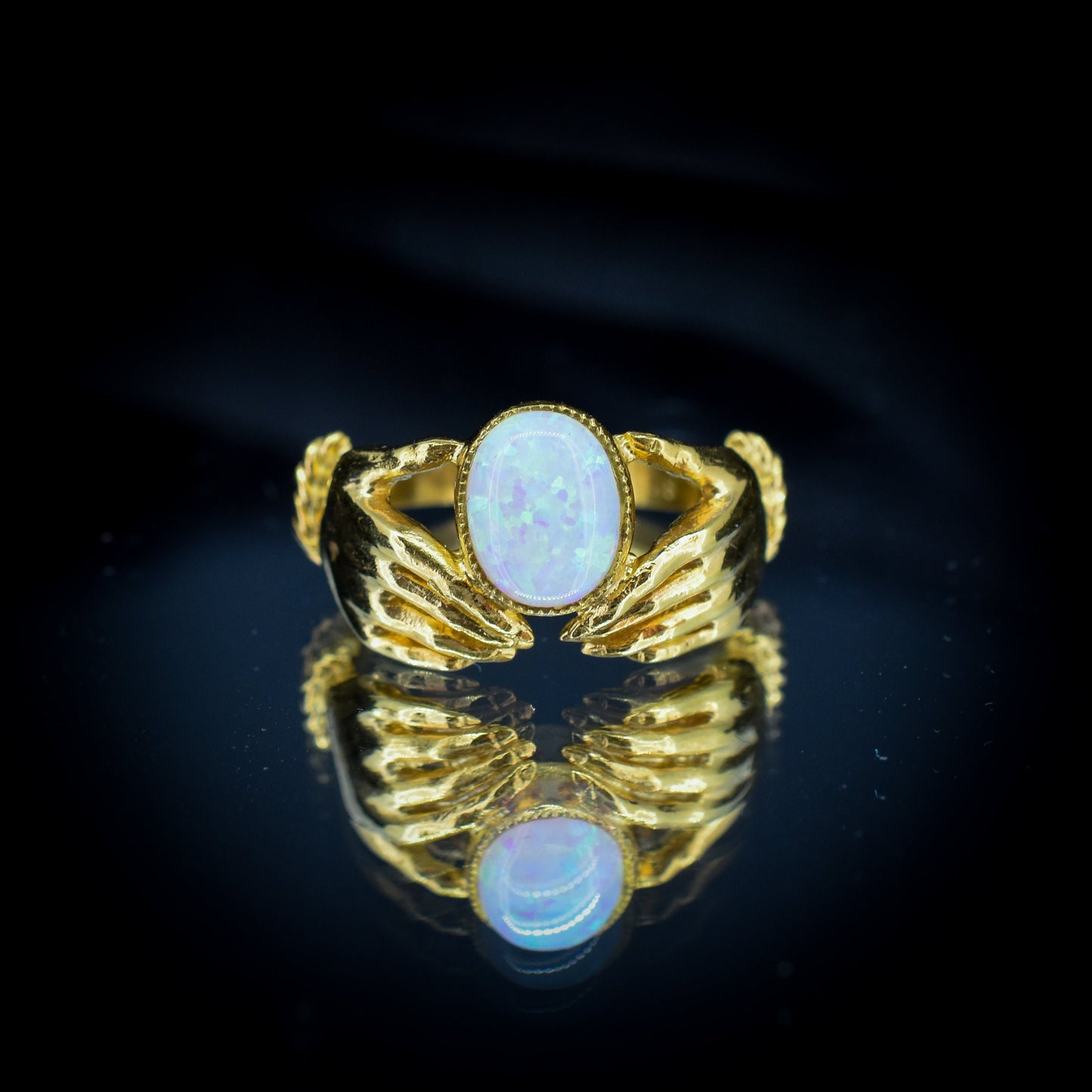 Opal Claddagh Hand 18ct Yellow Gold Gilded Silver Ring