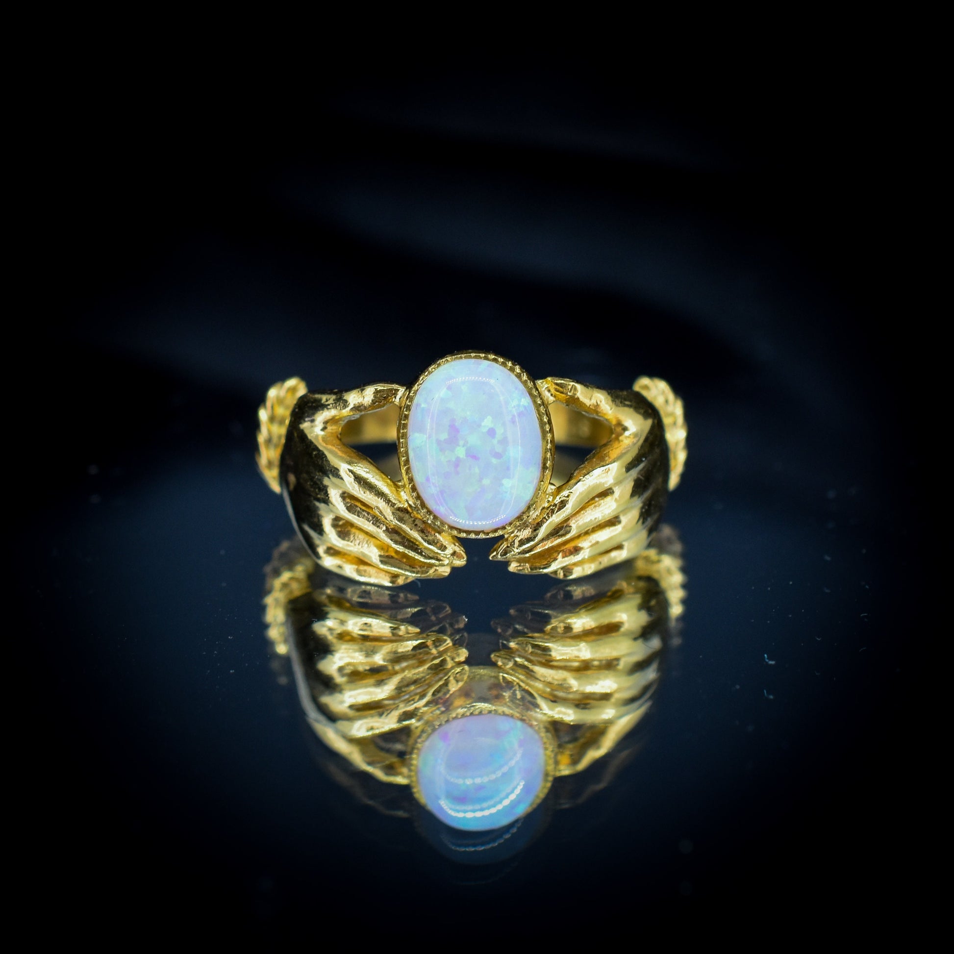 Opal Claddagh Hand 18ct Yellow Gold Gilded Silver Ring