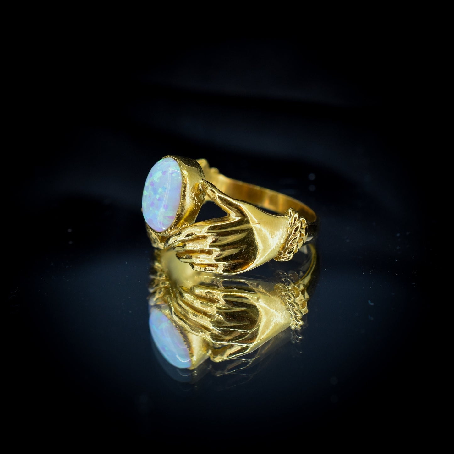 Opal Claddagh Hand 18ct Yellow Gold Gilded Silver Ring