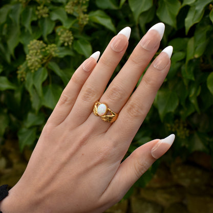 Opal Claddagh Hand 18ct Yellow Gold Gilded Silver Ring