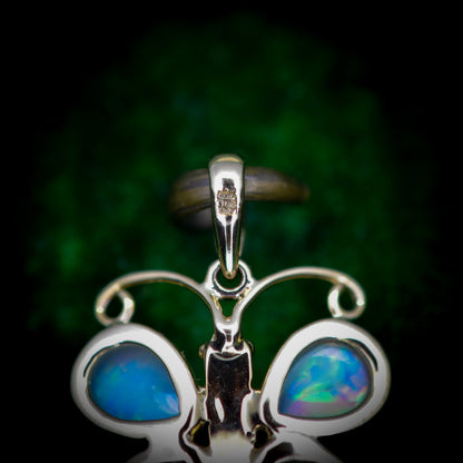 Natural Opal Butterfly 9ct Yellow Gold Pendant Charm