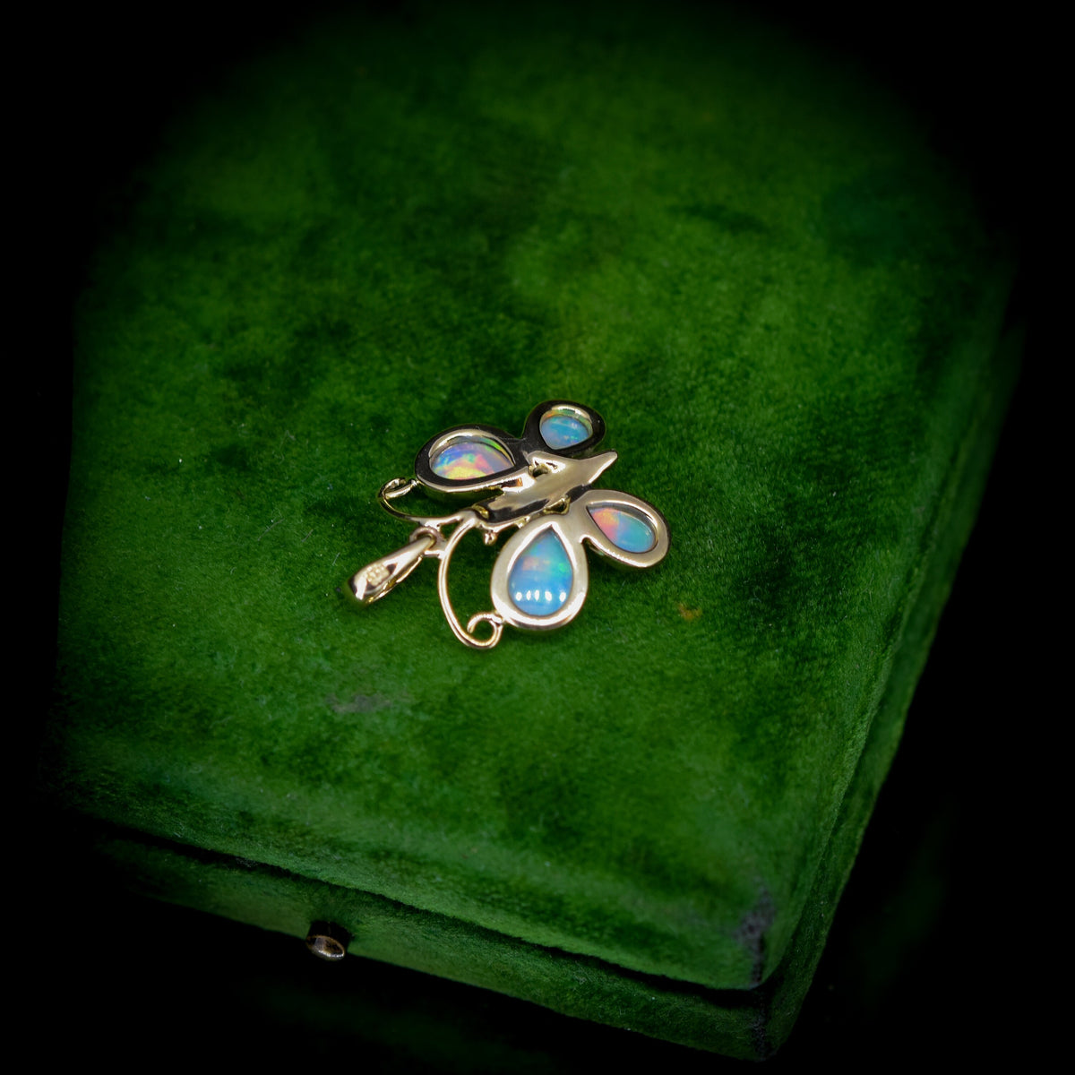 Natural Opal Butterfly 9ct Yellow Gold Pendant Charm