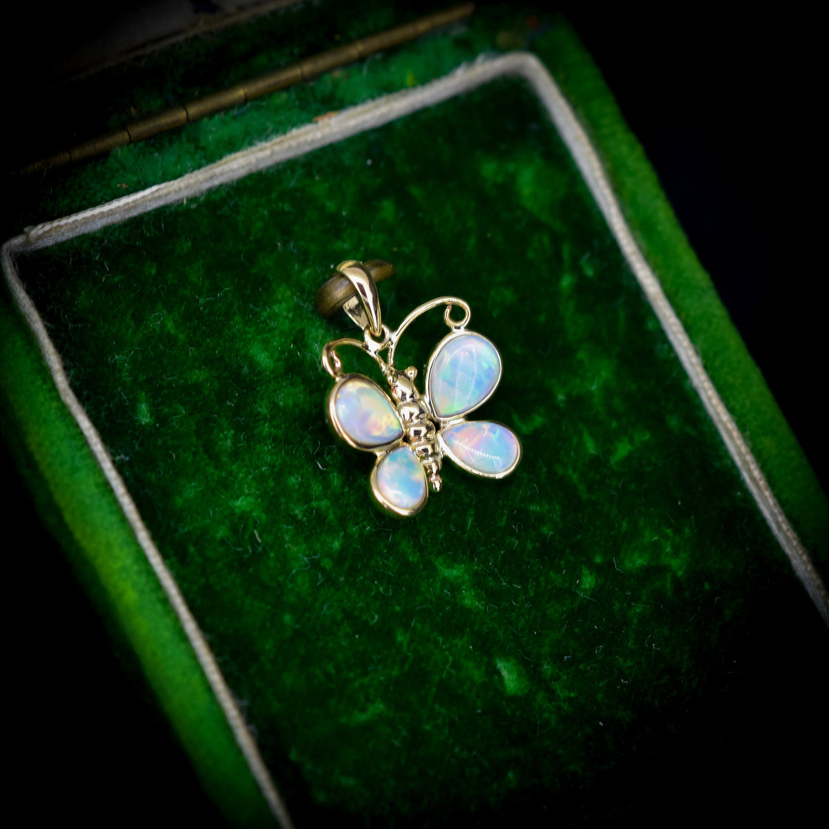 Natural Opal Butterfly 9ct Yellow Gold Pendant Charm