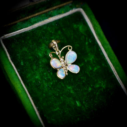 Natural Opal Butterfly 9ct Yellow Gold Pendant Charm