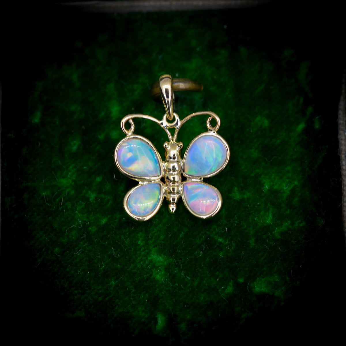 Natural Opal Butterfly 9ct Yellow Gold Pendant Charm