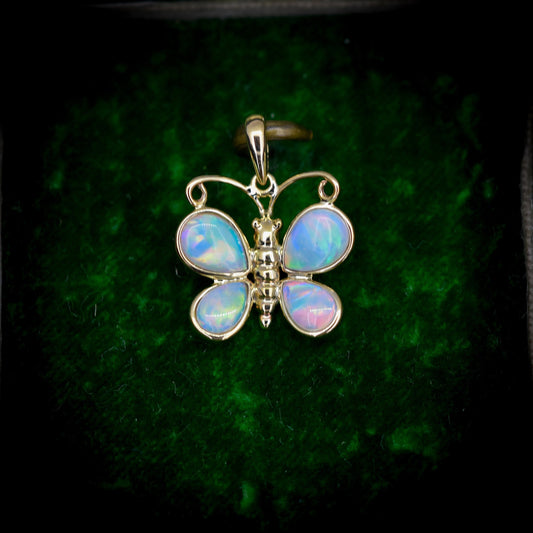 Natural Opal Butterfly 9ct Yellow Gold Pendant Charm
