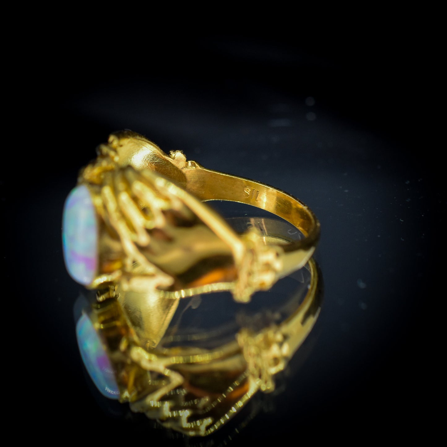 Opal Claddagh Hand 18ct Yellow Gold Gilded Silver Ring