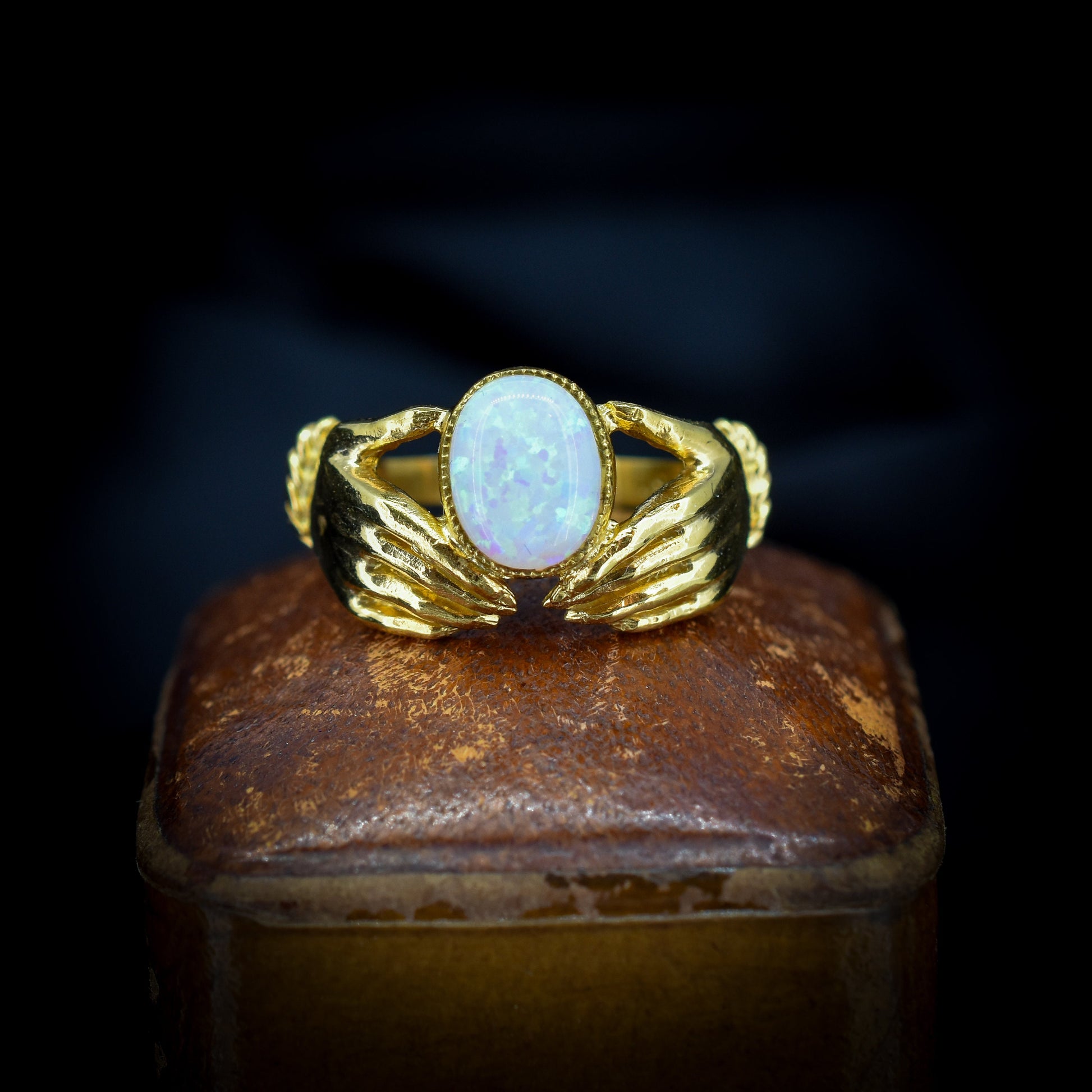 Opal Claddagh Hand 18ct Yellow Gold Gilded Silver Ring