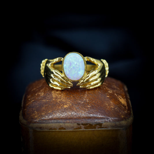 Opal Claddagh Hand 18ct Yellow Gold Gilded Silver Ring