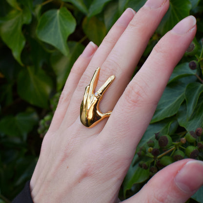 Vintage Style Opal Hand Figural 18ct Yellow Gold on Silver Dress Ring