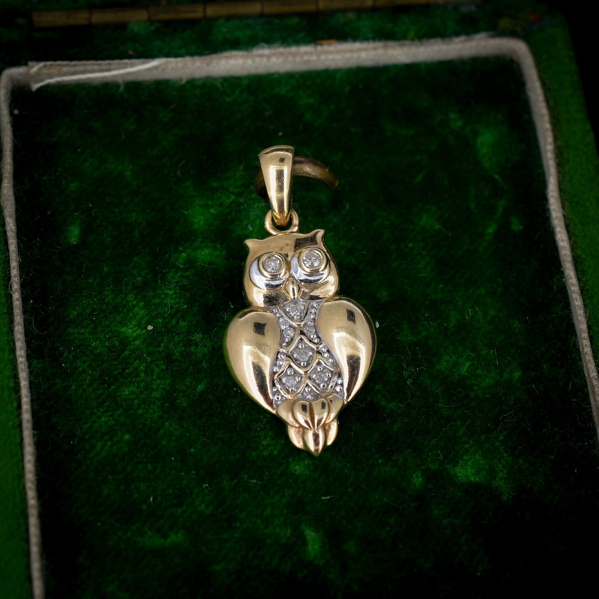 Vintage Diamond Owl 9ct Gold Charm Pendant