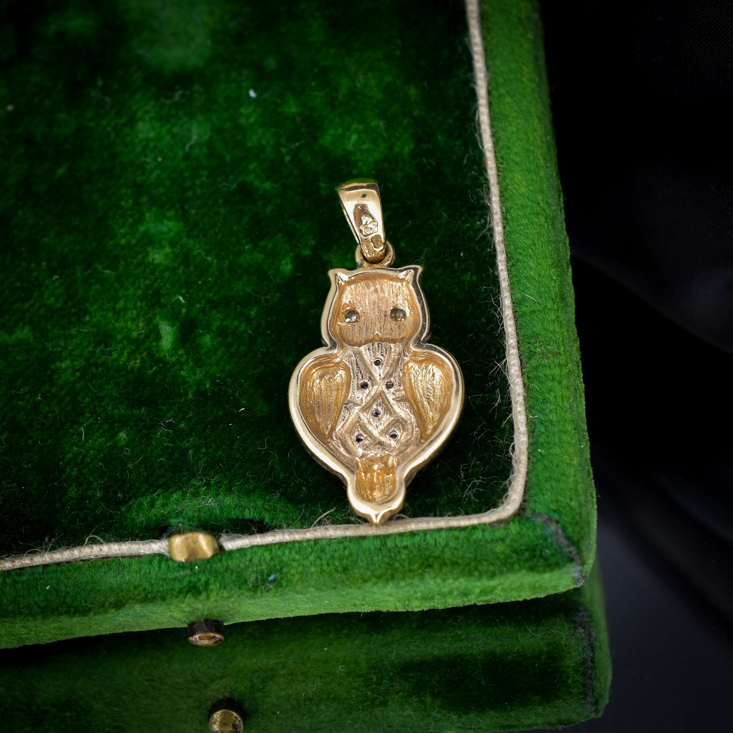 Vintage Diamond Owl 9ct Gold Charm Pendant