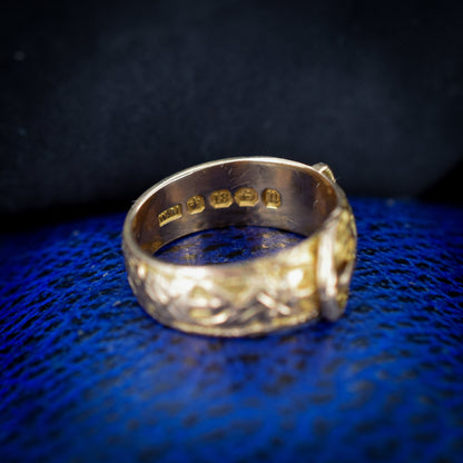 Antique Victorian Engraved Buckle Belt 18ct Gold Ring Band | Dated 1887