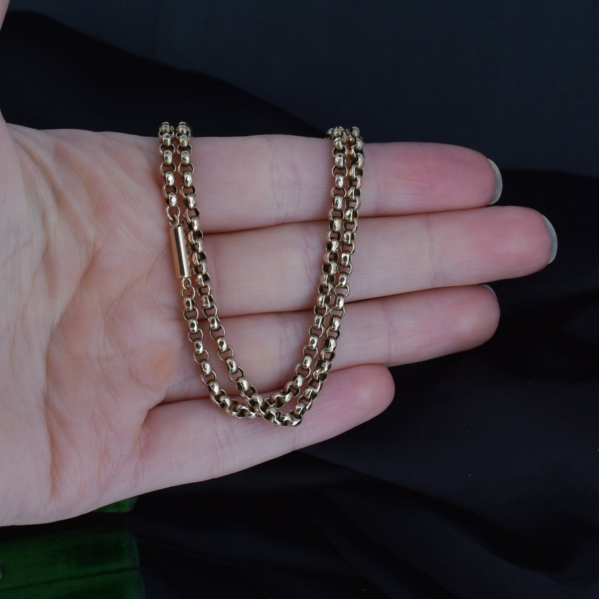 Antique Victorian 9ct Gold Faceted Belcher Link Chain Necklace with Barrel Clasp | 19"