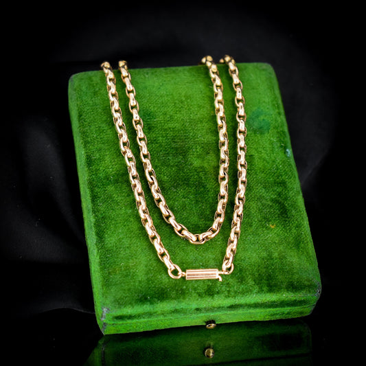 Antique Victorian 9ct Gold Faceted Link Chain Necklace with Barrel Clasp | 18.5"