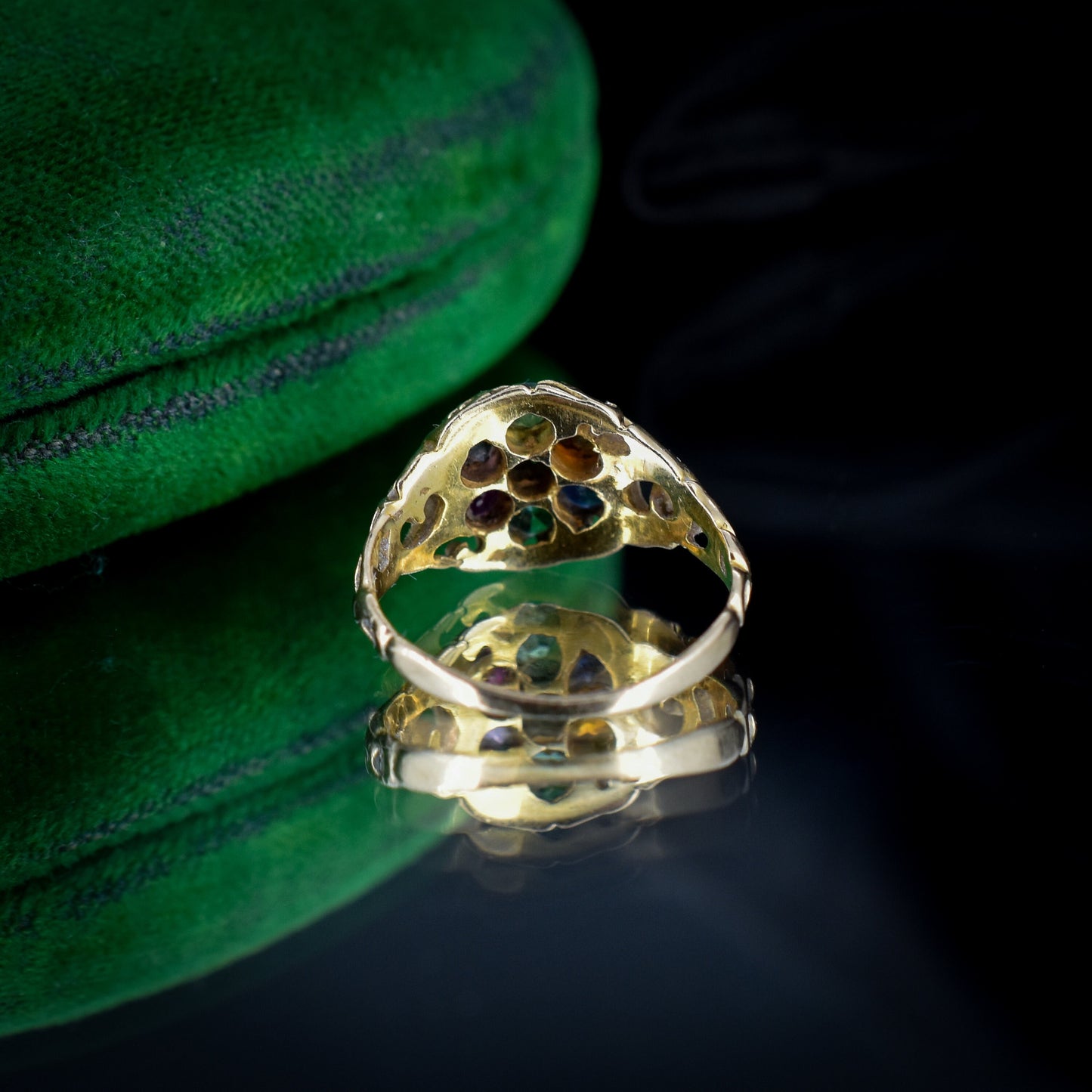 Antique Victorian DEAREST Acrostic Multi Gemstone Cluster Gold Ring