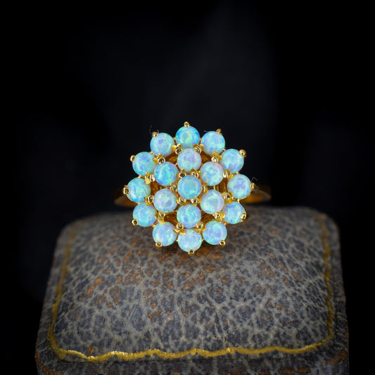 Opal Pave Cluster 18ct Gold Gilded Silver Ring | Vintage Style