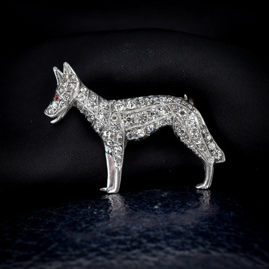 Vintage Paste Sterling Silver Dog German Shepherd Brooch Pin | Art Deco