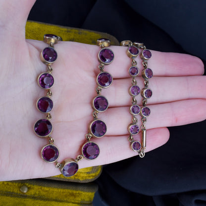 Antique Amethyst Purple Paste Gold Gilt Riviere Necklace | Edwardian