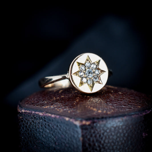 Antique Diamond Starburst Star Cluster 9ct Gold Ring