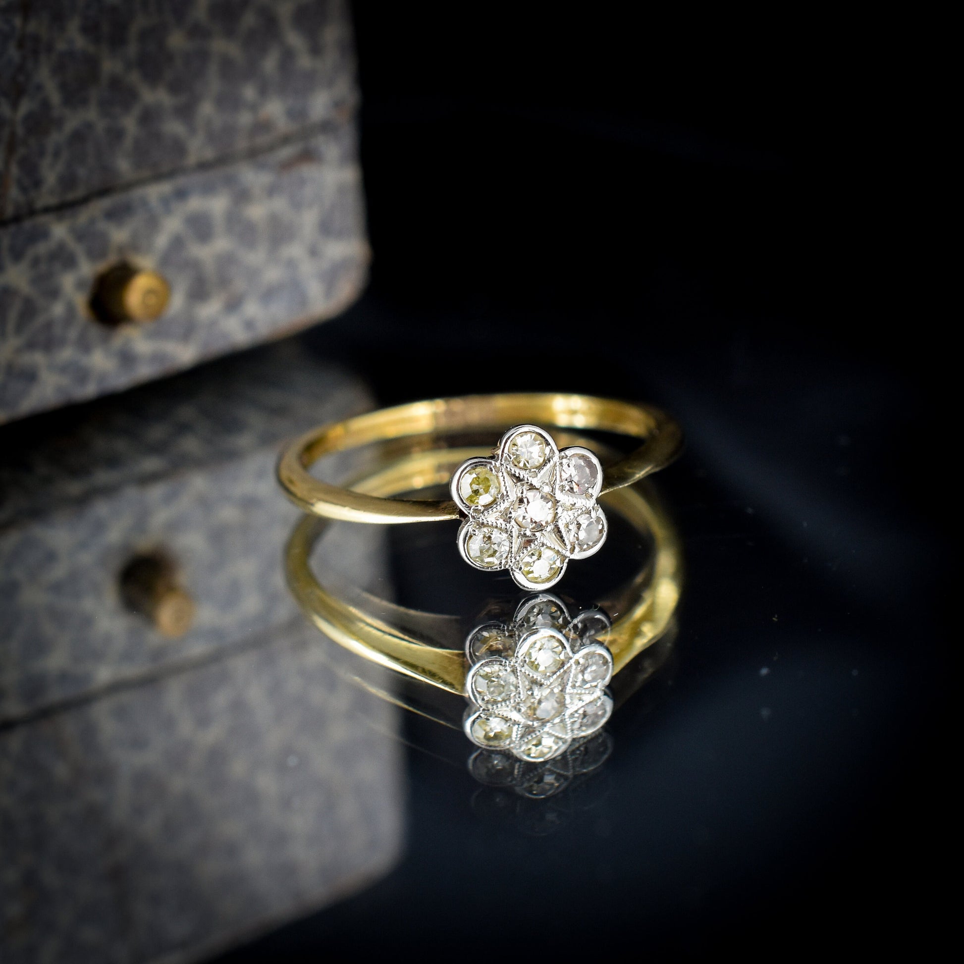 Antique Diamond Cluster Daisy Gold and Platinum Ring | Edwardian