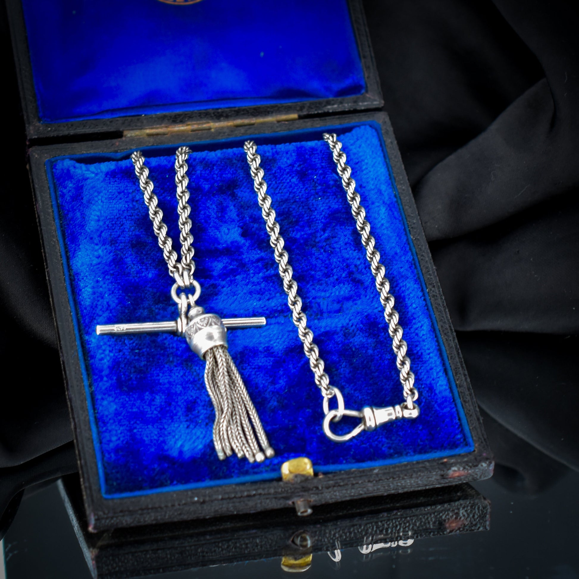 Antique Silver Albertina Albert Chain Necklace with Tassel