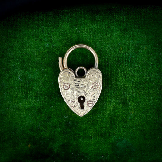 Vintage 9ct Gold Engraved Opening Heart Padlock Charm Pendant