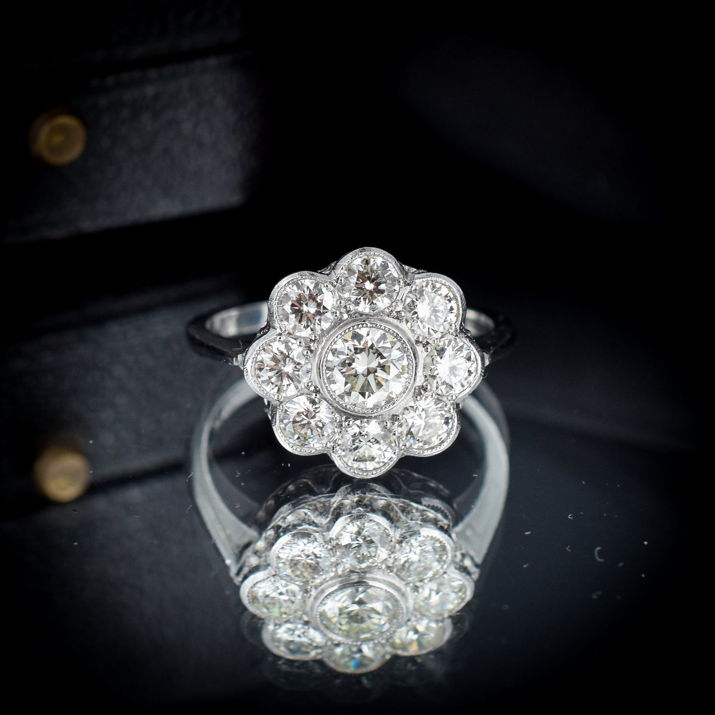 1.25ct Diamond Daisy Cluster Halo Platinum Ring | Antique Style
