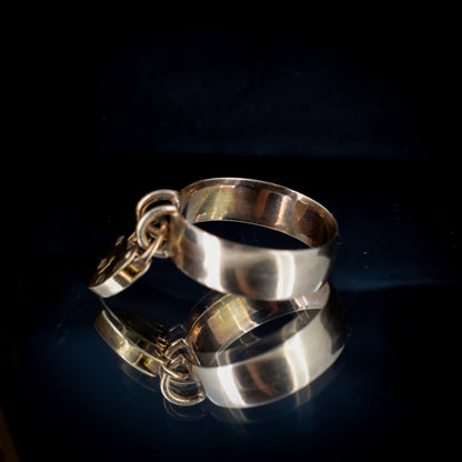 Antique Heart Padlock Drop 9ct Gold Band Ring | Birmingham 1891