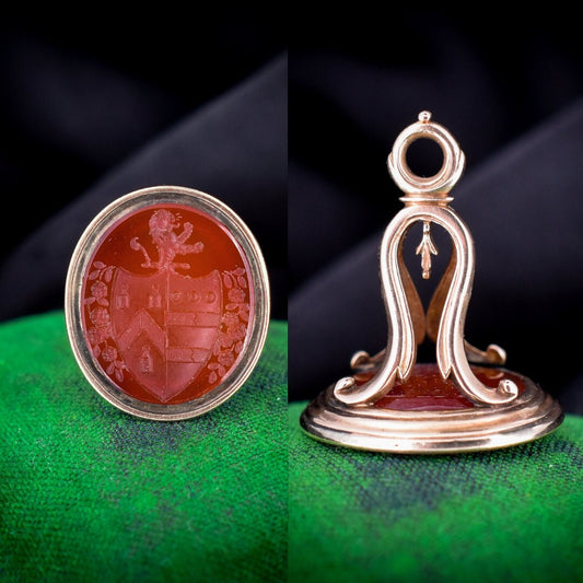 Antique Lion Crest Intaglio Gold Bell Fob Seal Pendant | Georgian