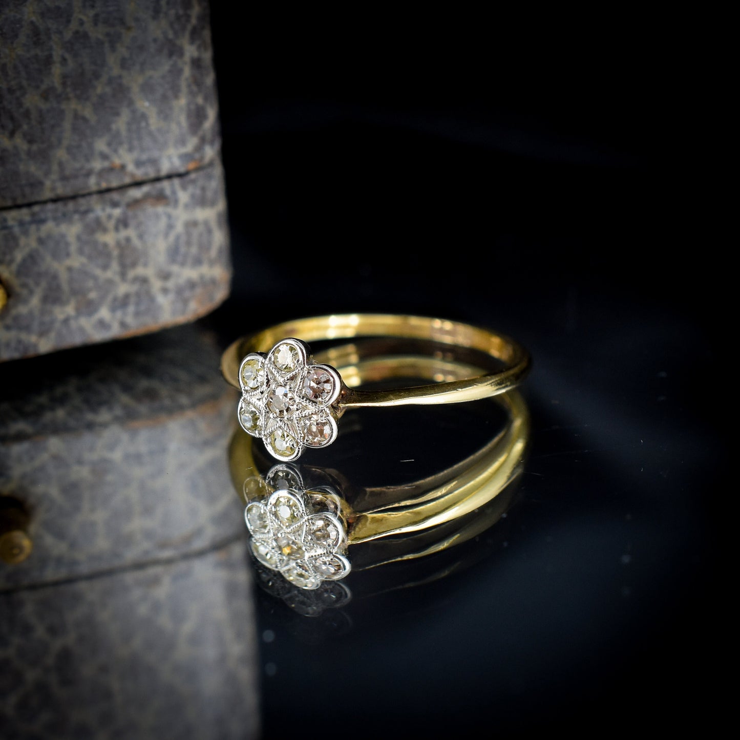 Antique Diamond Cluster Daisy Gold and Platinum Ring | Edwardian