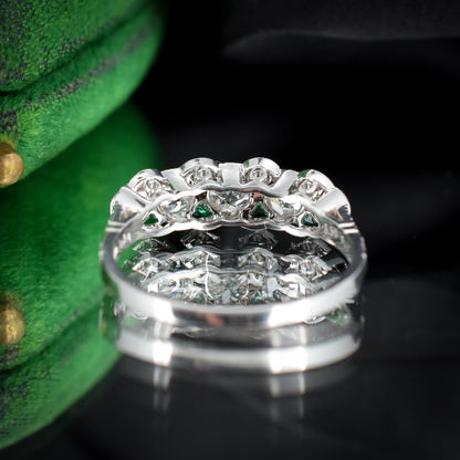 Old Cut Diamond and Emerald Five Stone Platinum Ring - 0.81ct total