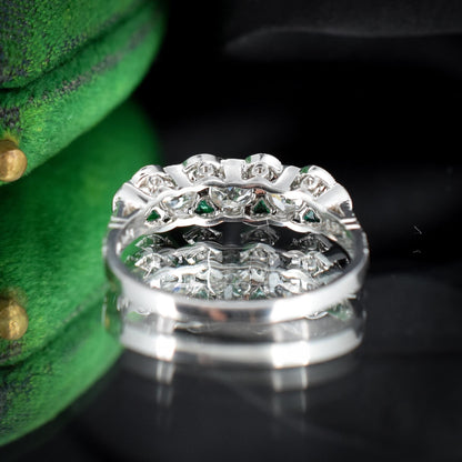 Old Cut Diamond and Emerald Five Stone Platinum Ring - 0.81ct total