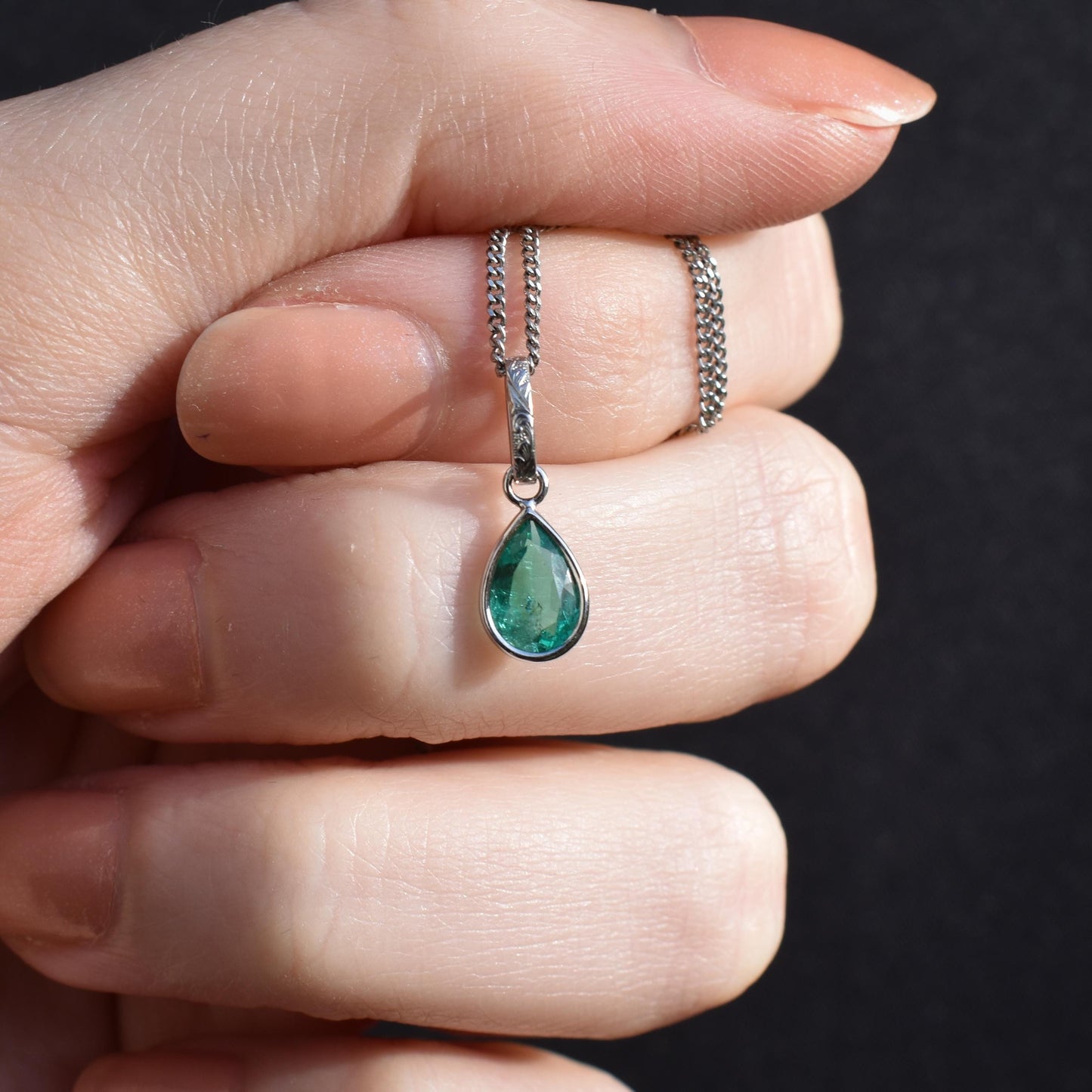 0.48ct Natural Colombian Emerald Pear Drop Platinum Pendant Charm