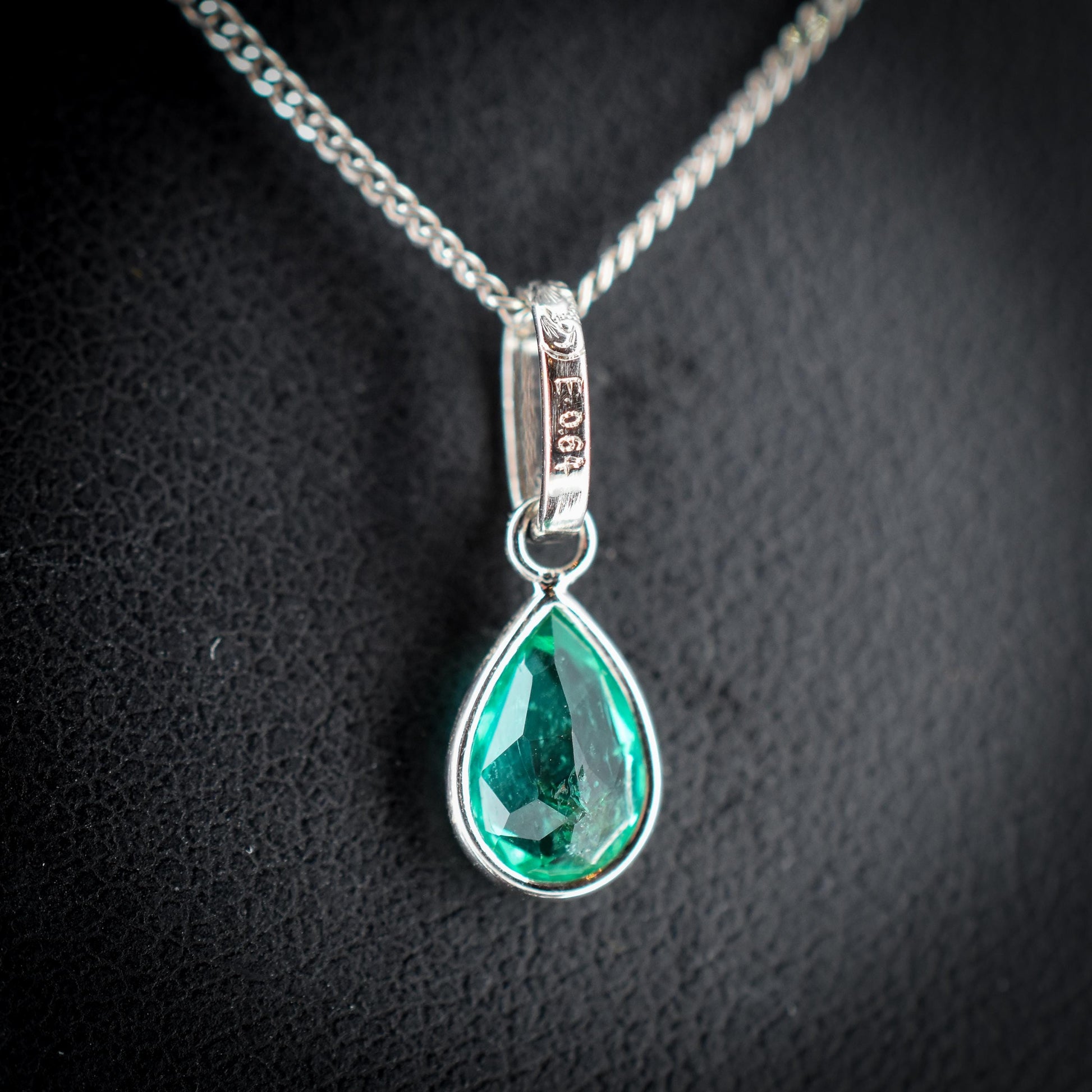 0.48ct Natural Colombian Emerald Pear Drop Platinum Pendant Charm