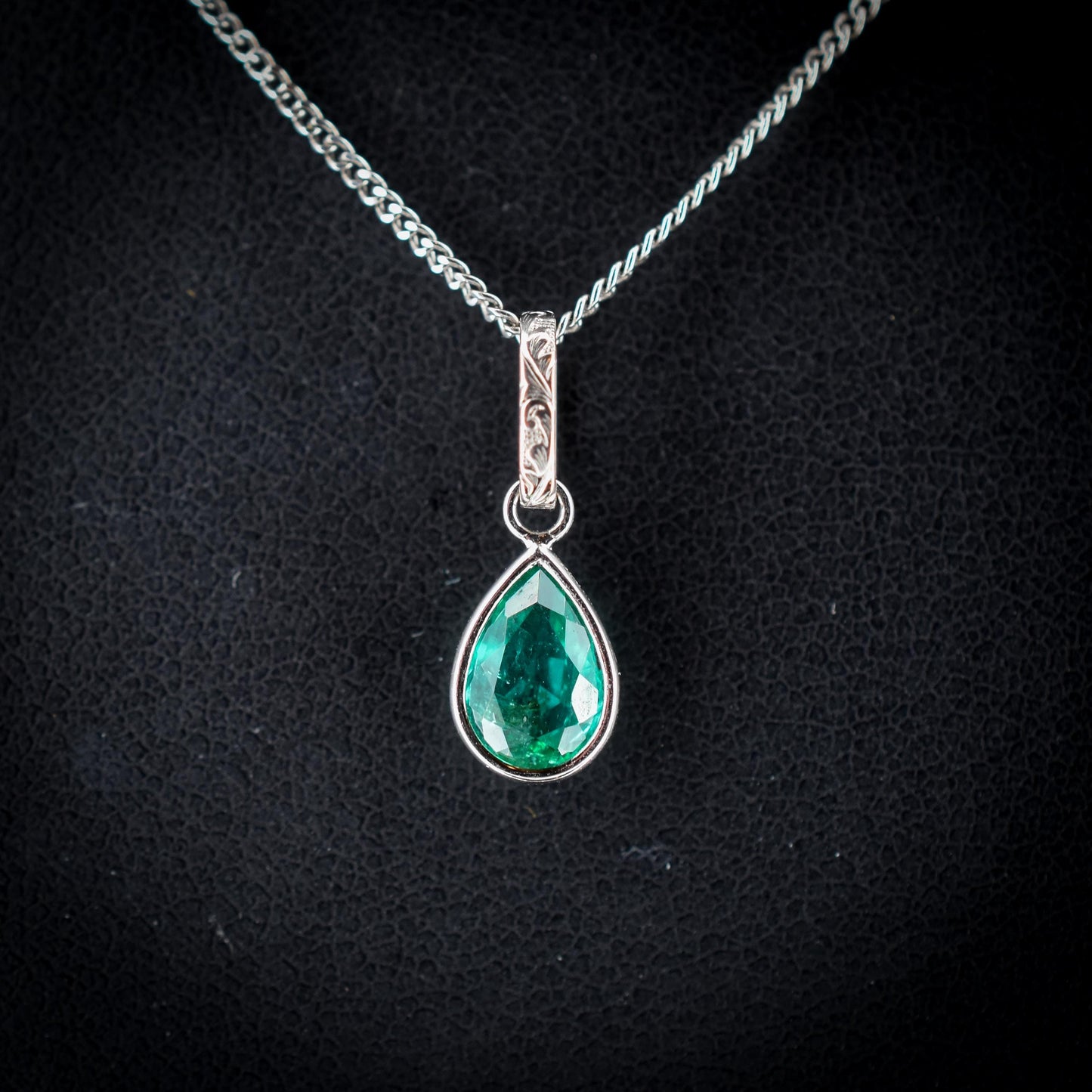 0.48ct Natural Colombian Emerald Pear Drop Platinum Pendant Charm