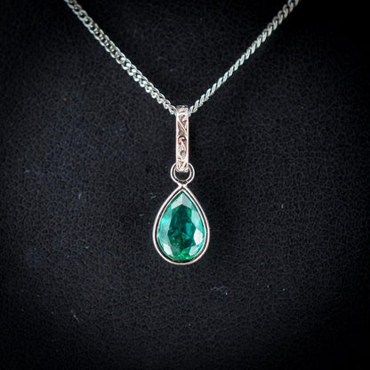 0.48ct Natural Colombian Emerald Pear Drop Platinum Pendant Charm