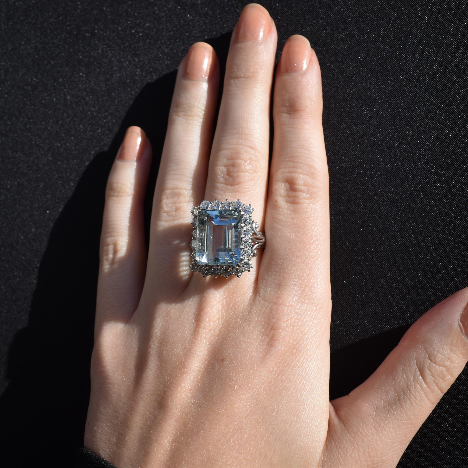 Vintage Aquamarine and Diamond 18ct White Gold Cocktail