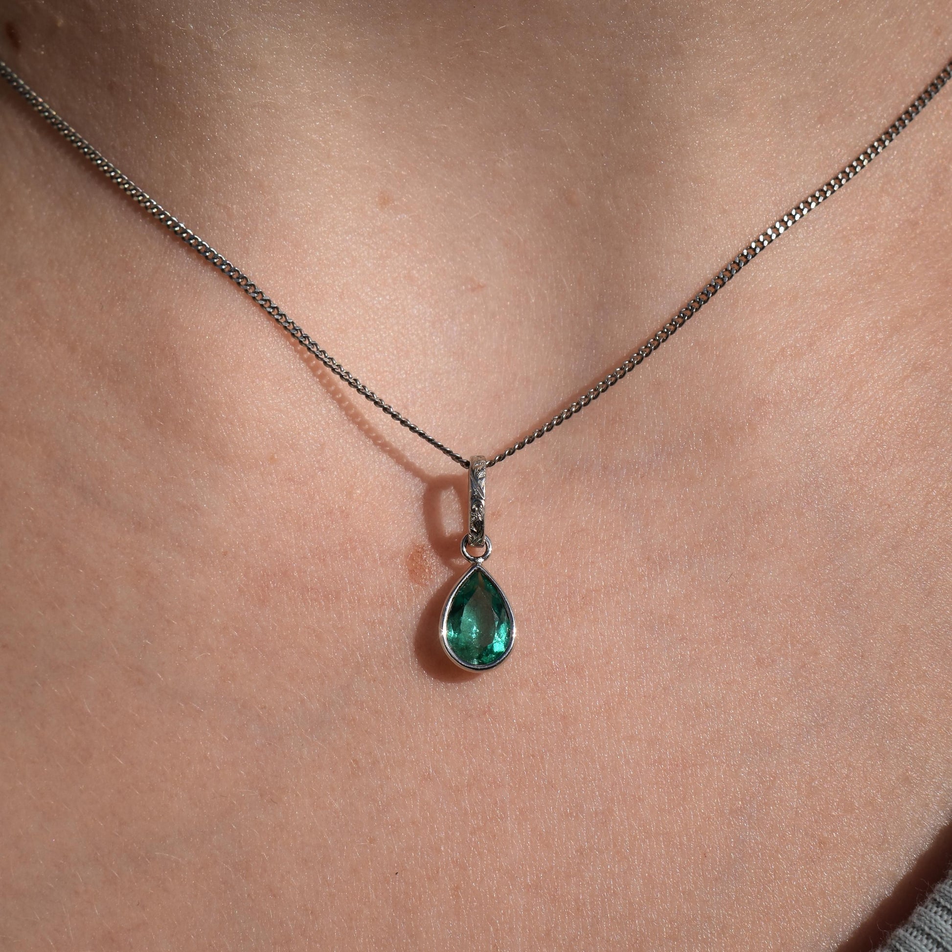 0.48ct Natural Colombian Emerald Pear Drop Platinum Pendant Charm