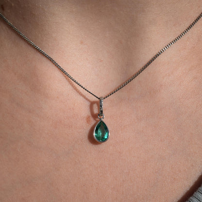 0.48ct Natural Colombian Emerald Pear Drop Platinum Pendant Charm