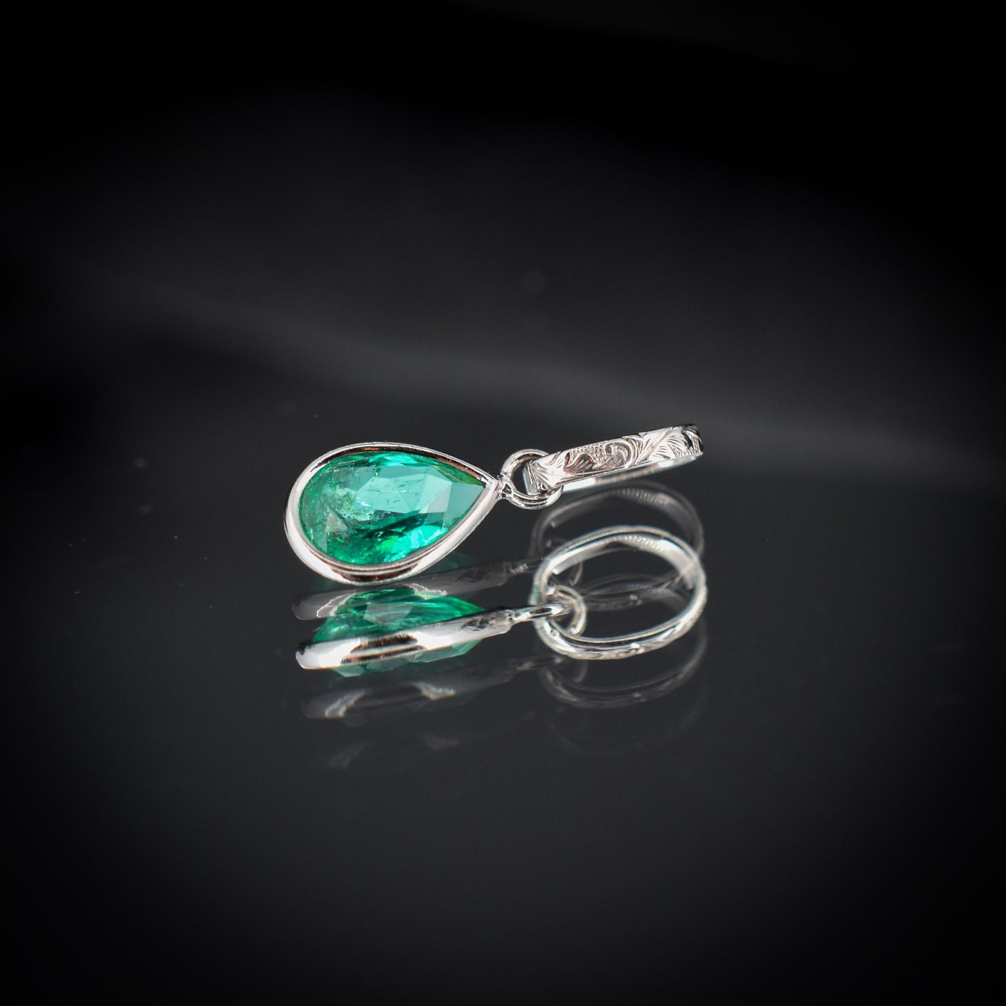 0.48ct Natural Colombian Emerald Pear Drop Platinum Pendant Charm