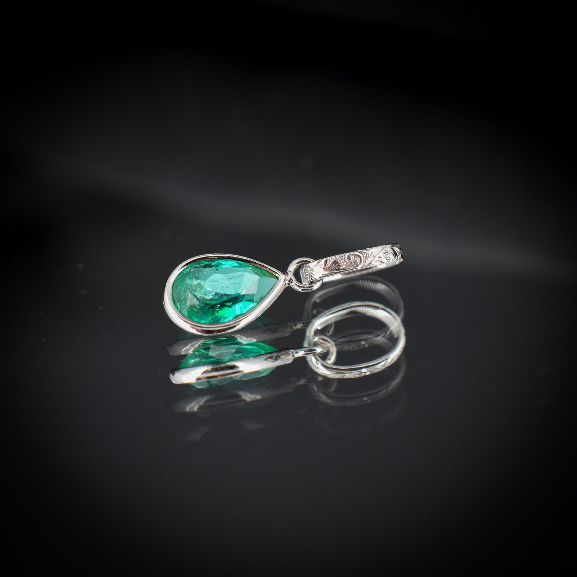 0.48ct Natural Colombian Emerald Pear Drop Platinum Pendant Charm