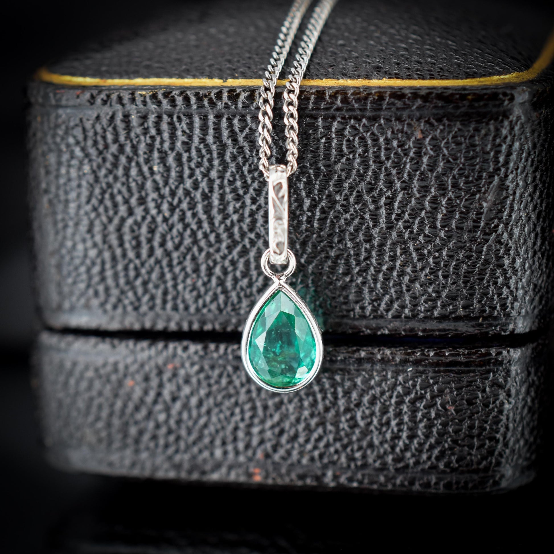 0.48ct Natural Colombian Emerald Pear Drop Platinum Pendant Charm