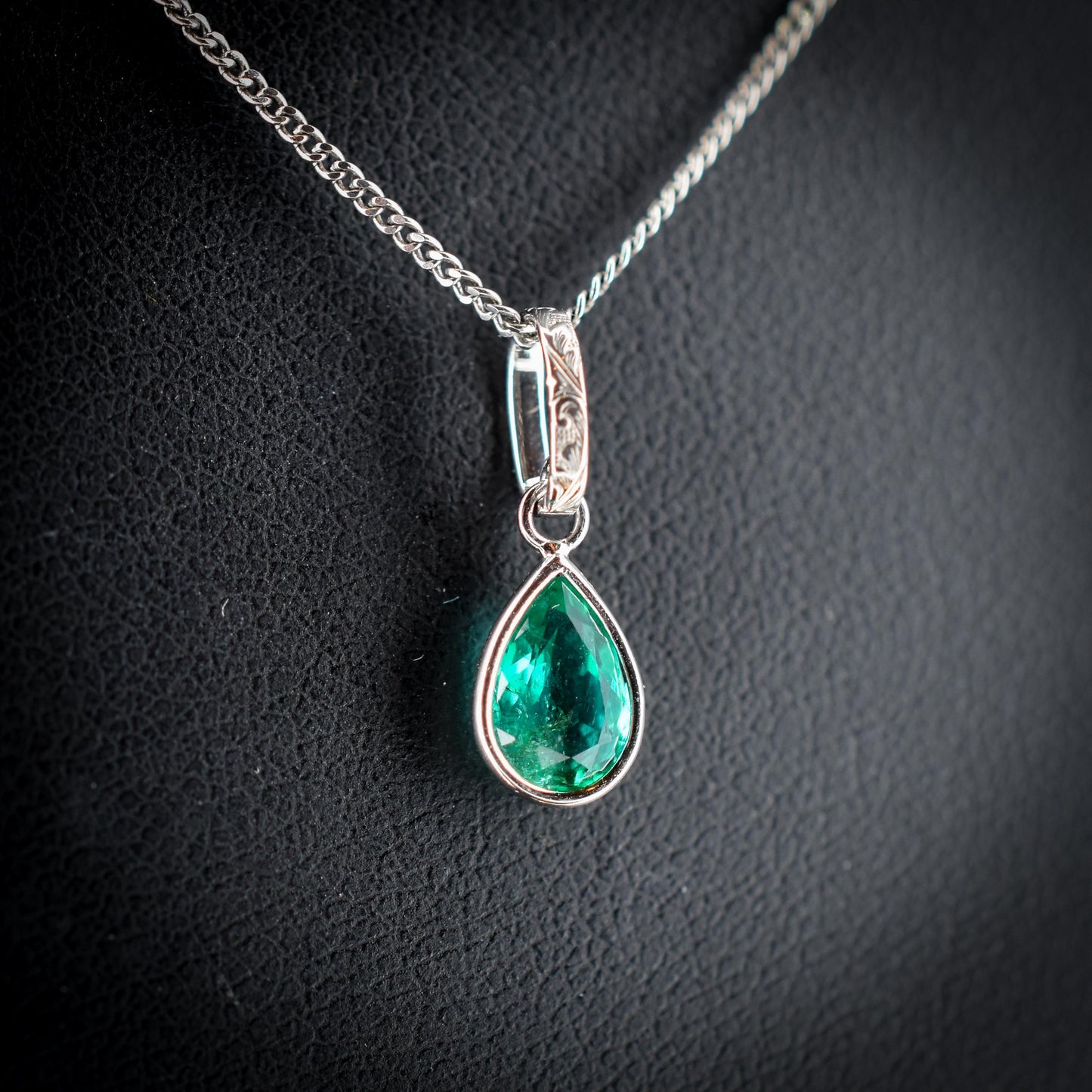 0.48ct Natural Colombian Emerald Pear Drop Platinum Pendant Charm