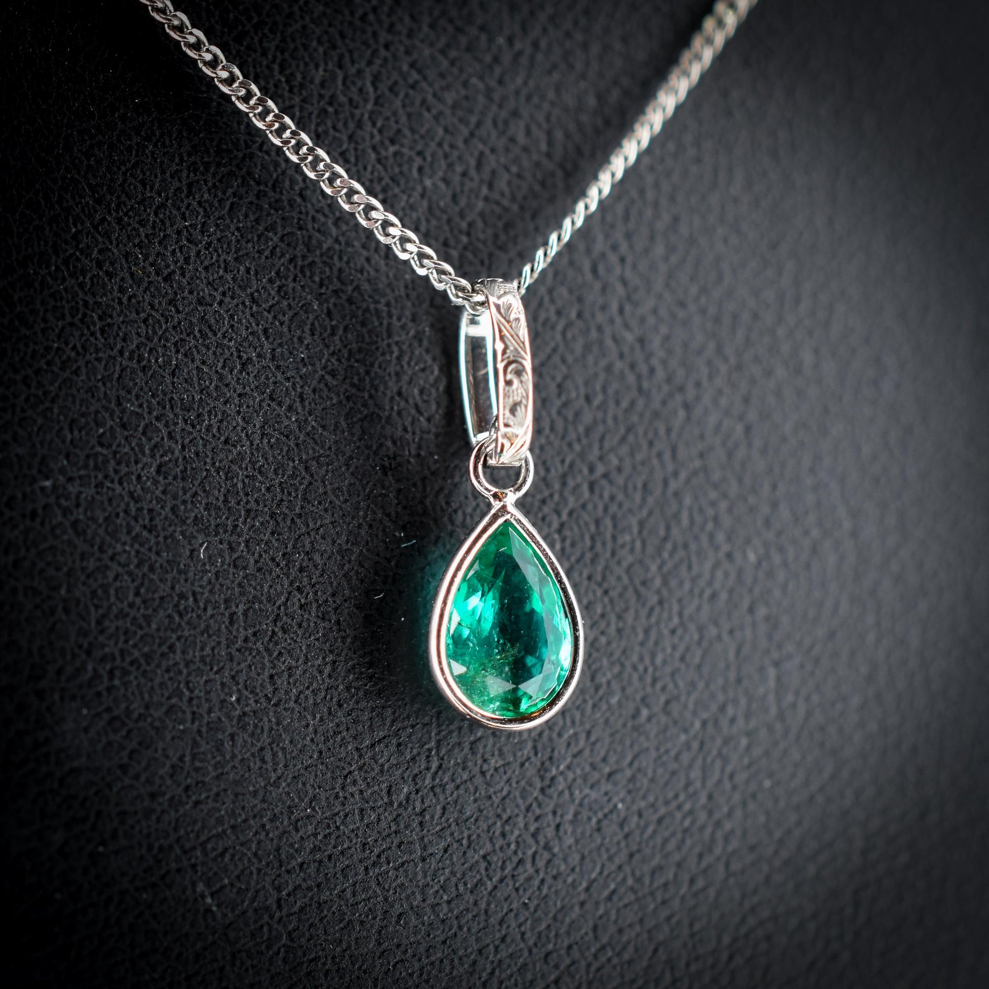 0.48ct Natural Colombian Emerald Pear Drop Platinum Pendant Charm