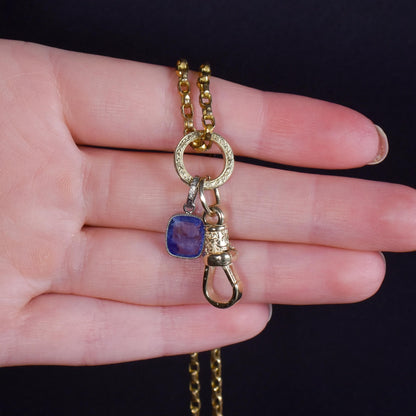 Blue Sapphire 18ct Yellow Gold Engraved Connector Bail Charm