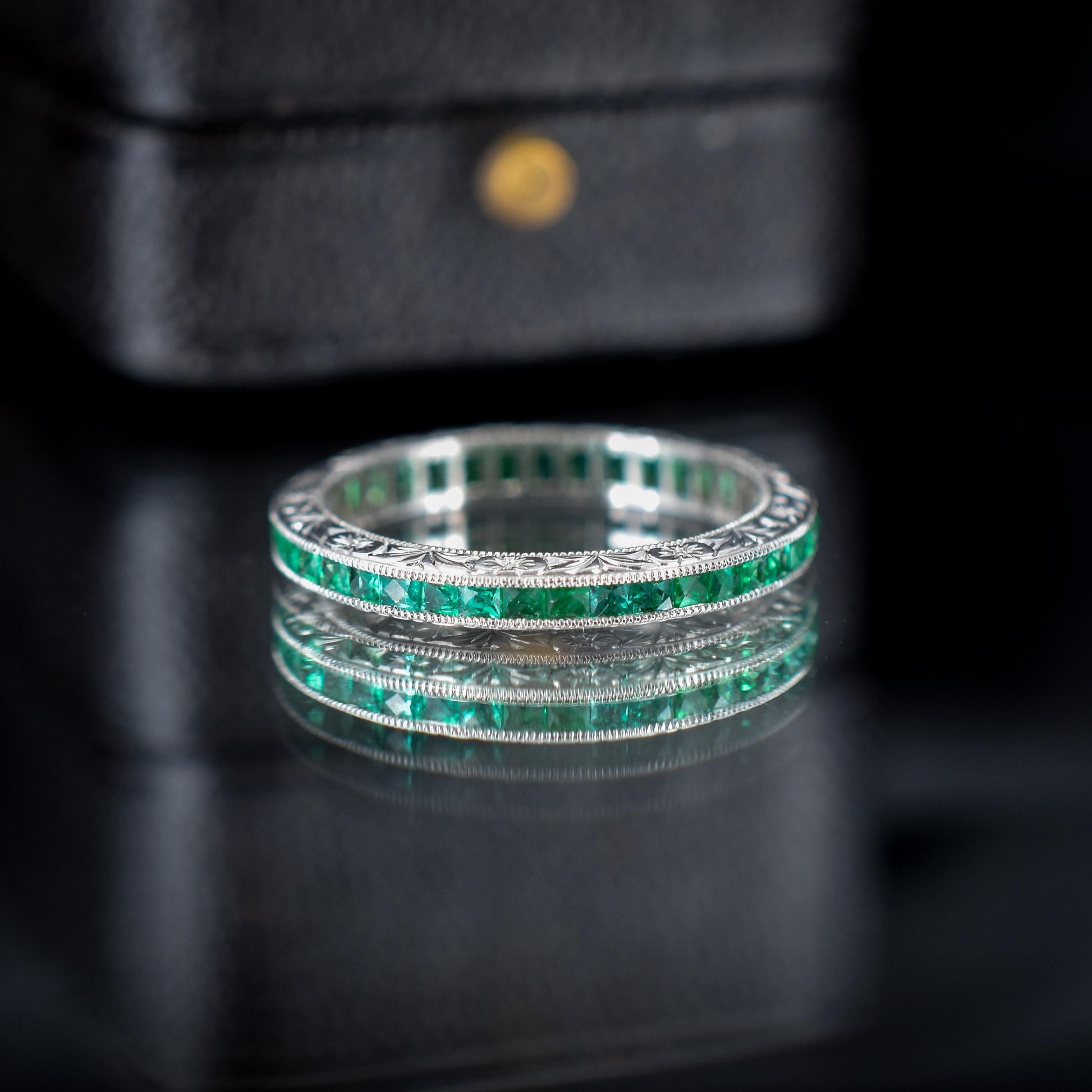 Art Deco Style 0.70ct French Cut Emerald Platinum Full Eternity Wedding Band Ring
